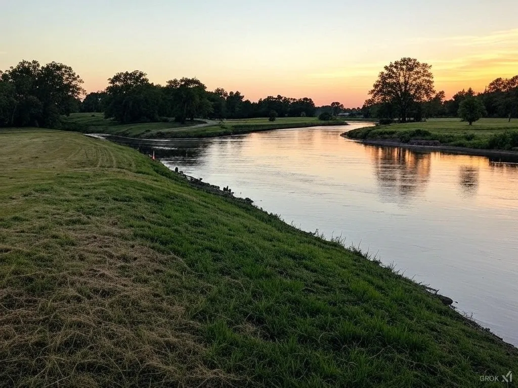 The Savannah River flowing past wooded banks